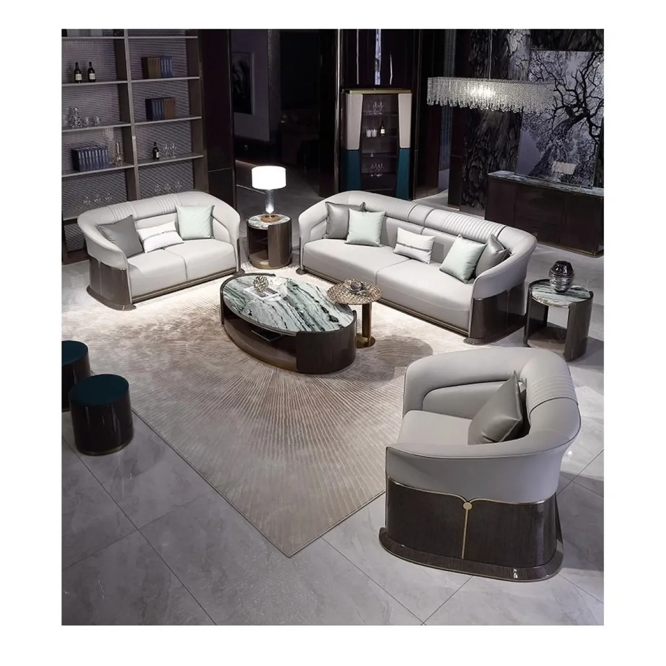 Круглый журнальный стол MIVICA из мрамора и красного дерева JS38229-32