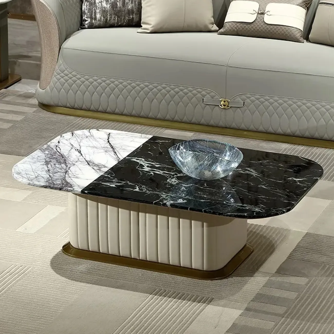 Современный журнальный стол MIVICA из мрамора, кожи, красного дерева ST38233-32