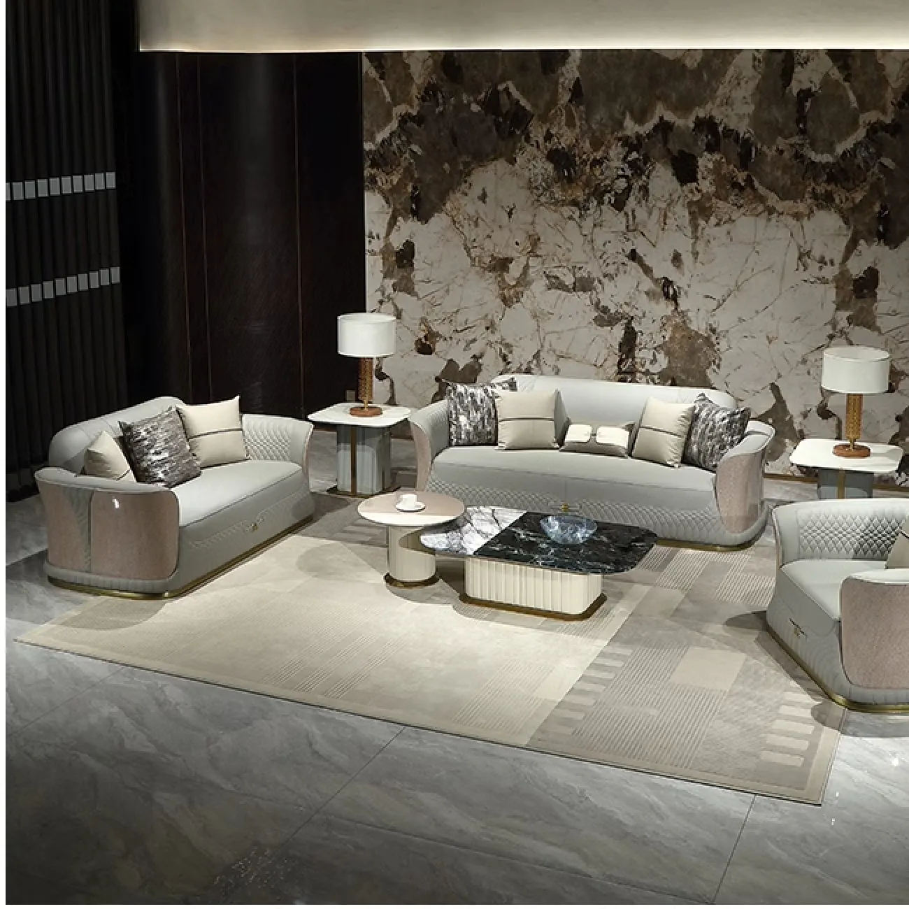 Современный журнальный стол MIVICA из мрамора, кожи, красного дерева ST38233-32