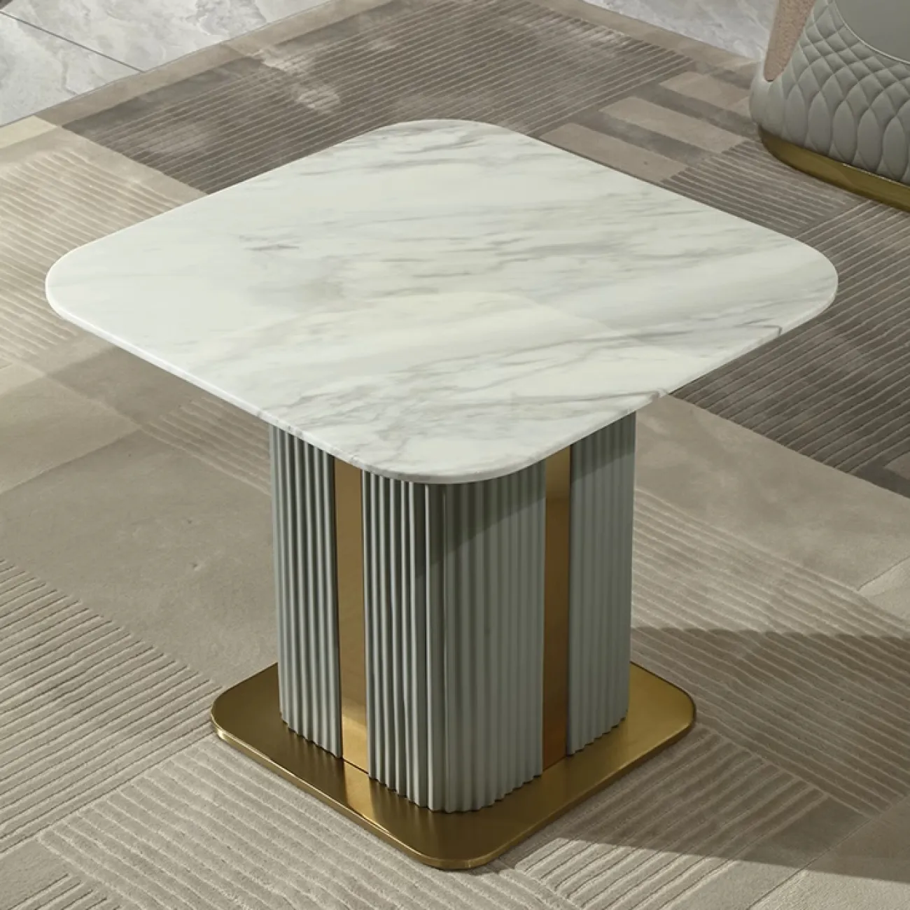 Удобный журнальный столик MIVICA из мрамора, кожи, красного дерева JS38234-32