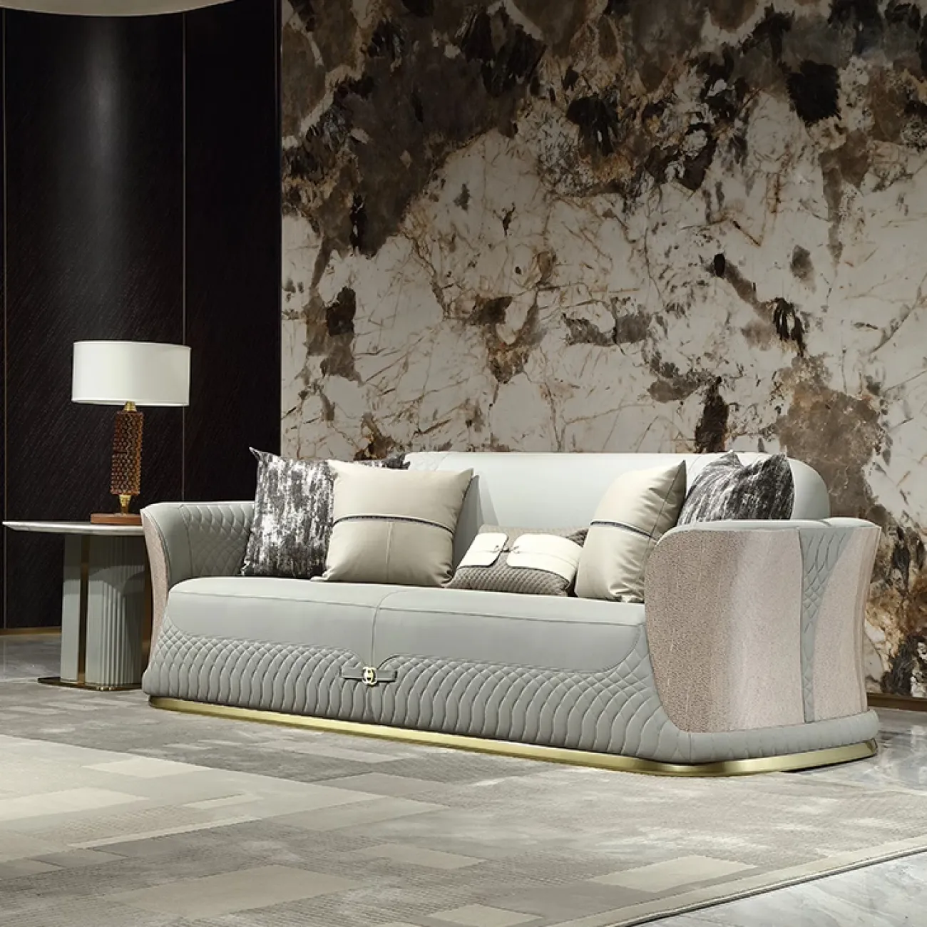 Удобный журнальный столик MIVICA из мрамора, кожи, красного дерева JS38234-32