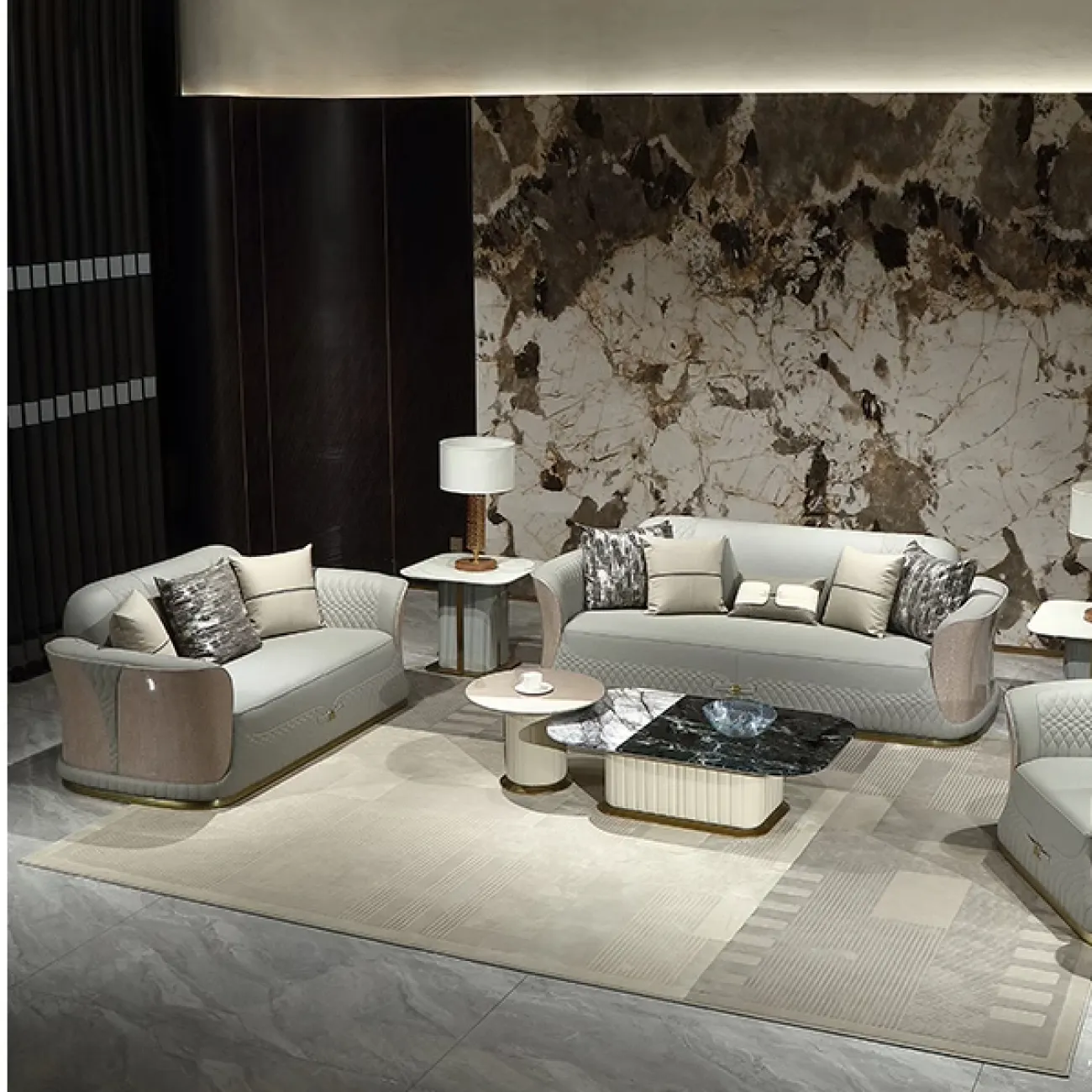 Удобный журнальный столик MIVICA из мрамора, кожи, красного дерева JS38234-32