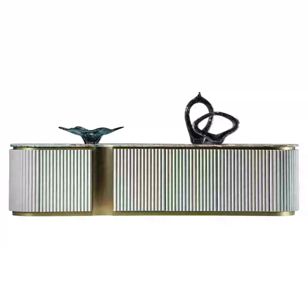 Стильная тумба под телевизор MIVICA из красного дерева и зелёного мрамора TB38238-32