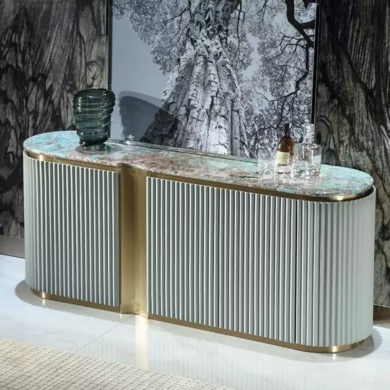 Стильный буфет MIVICA из красного дерева, мрамора TB38238-32 Стильный буфет MIVICA из красного дерева, мрамора TB38238-32