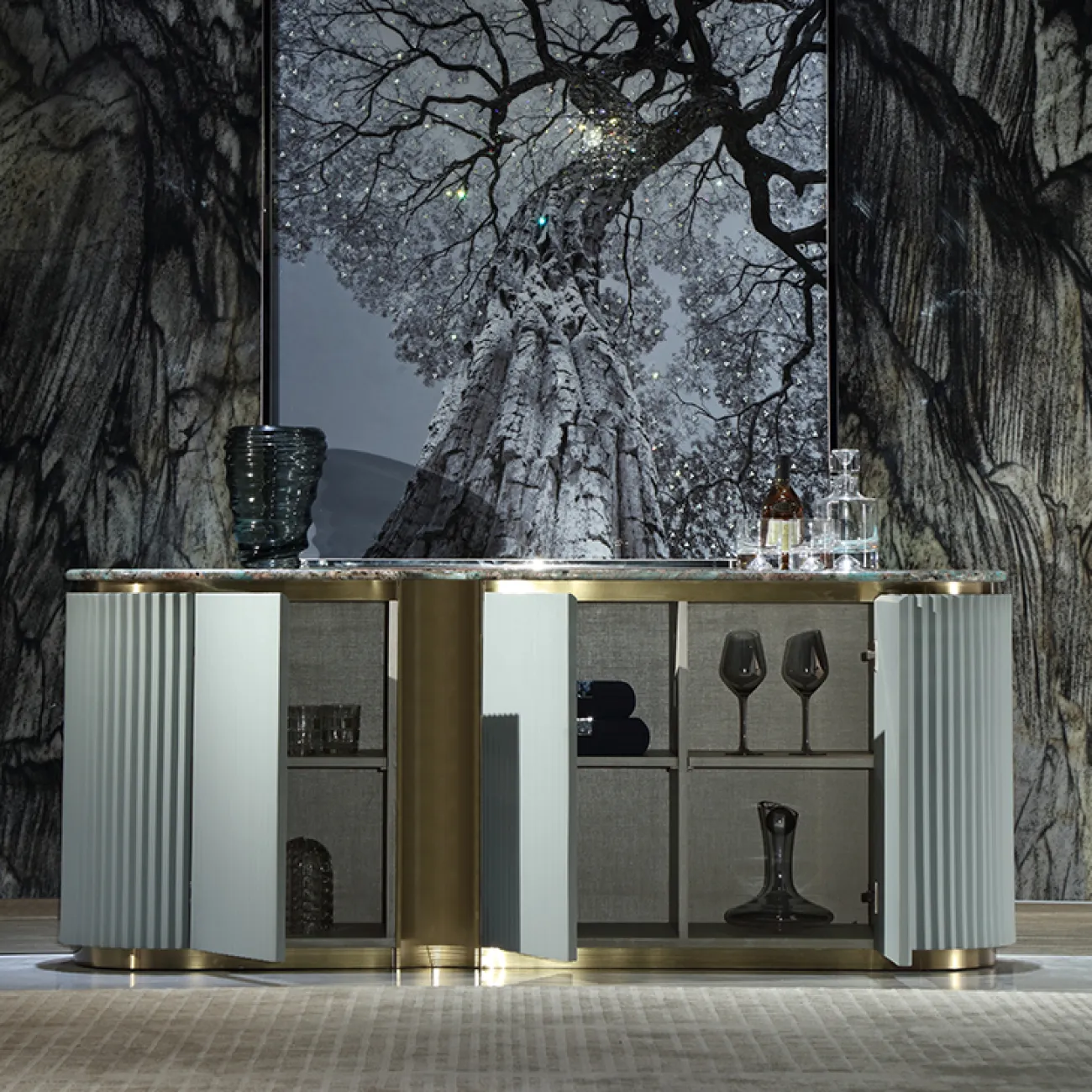 Стильный буфет MIVICA из красного дерева, мрамора TB38238-32 Стильный буфет MIVICA из красного дерева, мрамора TB38238-32