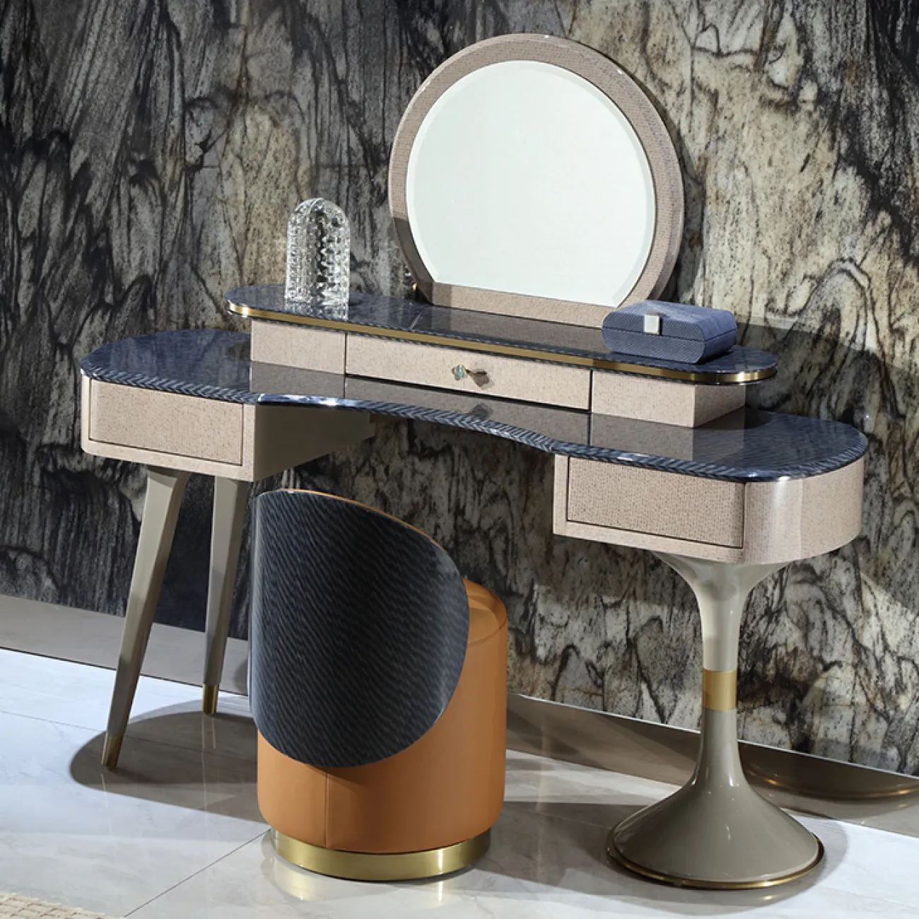 Удобный для туалетного столика табурет MIVICA из кожи и красного дерева ST38242-32