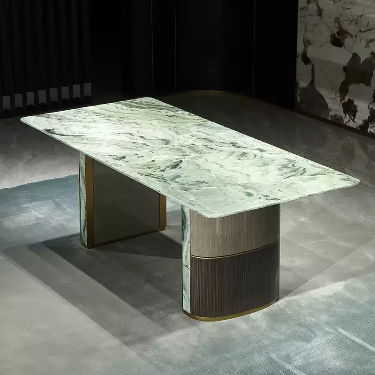 Роскошный обеденный стол MIVICA из зелёного мрамора и красного дерева OS38248-32