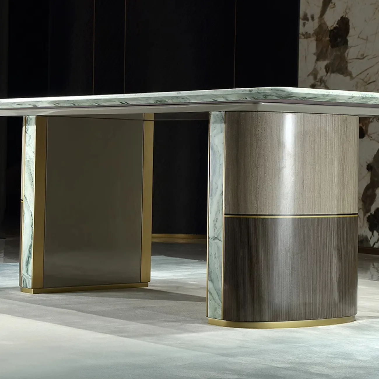 Роскошный обеденный стол MIVICA из зелёного мрамора и красного дерева OS38248-32