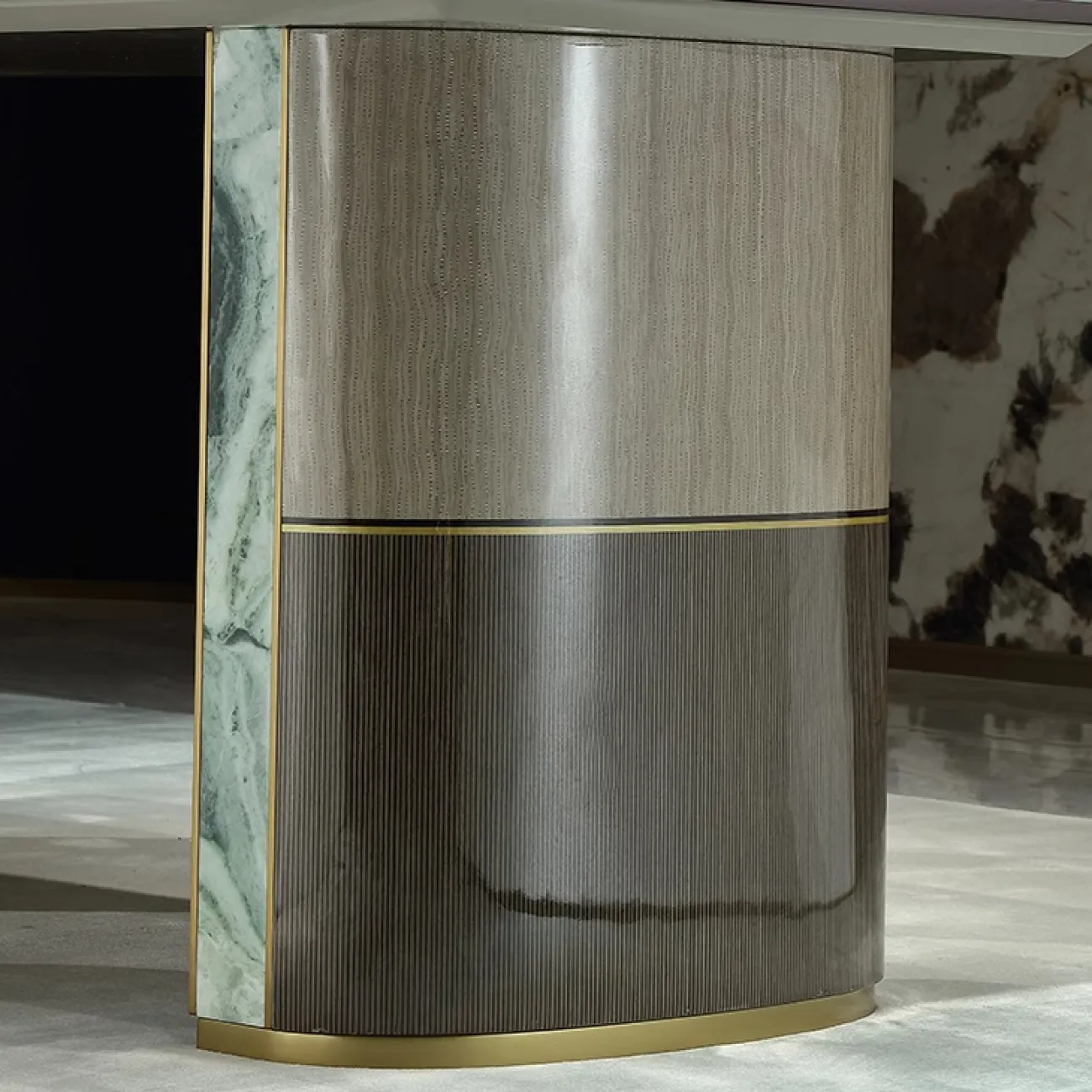 Роскошный обеденный стол MIVICA из зелёного мрамора и красного дерева OS38248-32