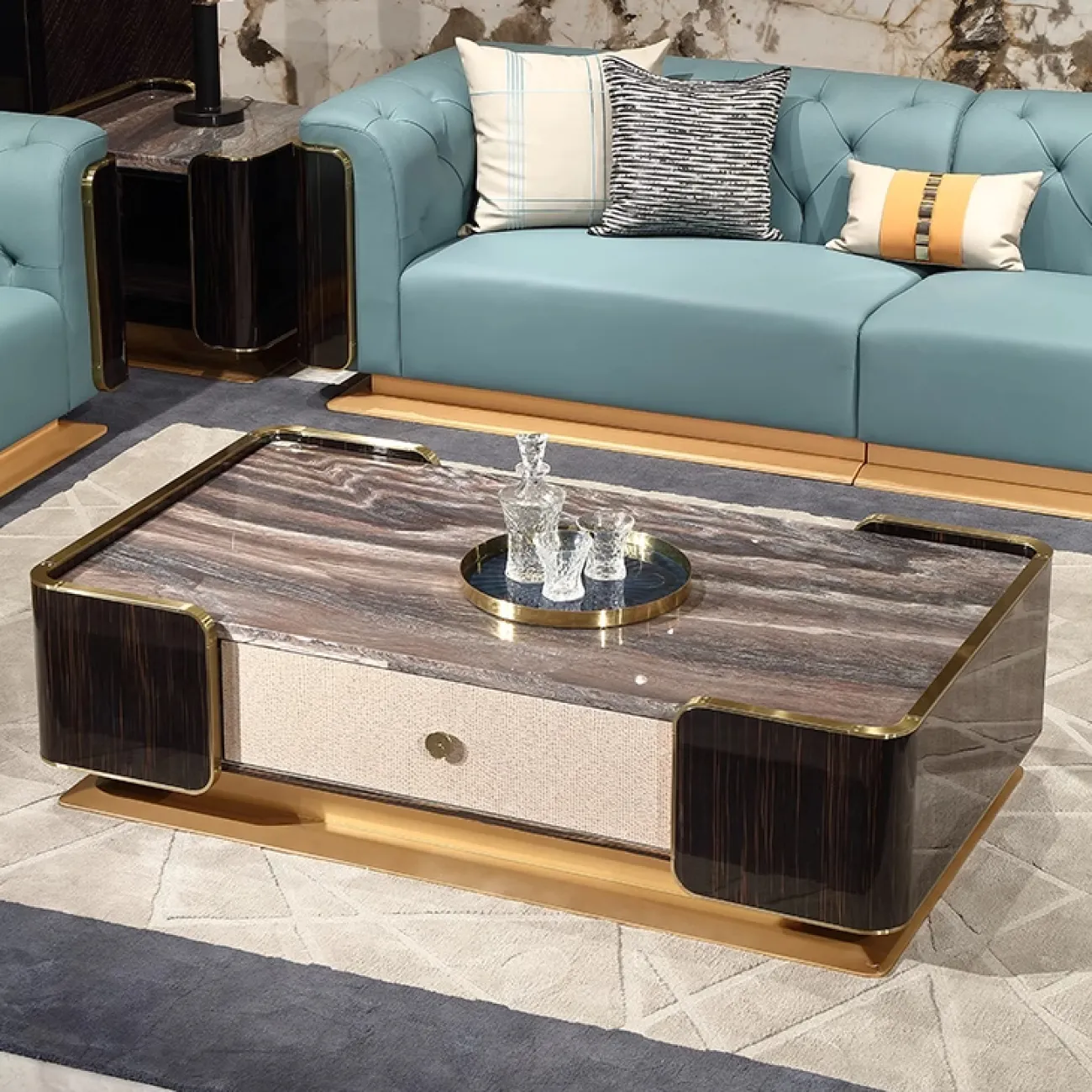 Элегантный журнальный столик MIVICA из мрамора и красного дерева JS38257-32