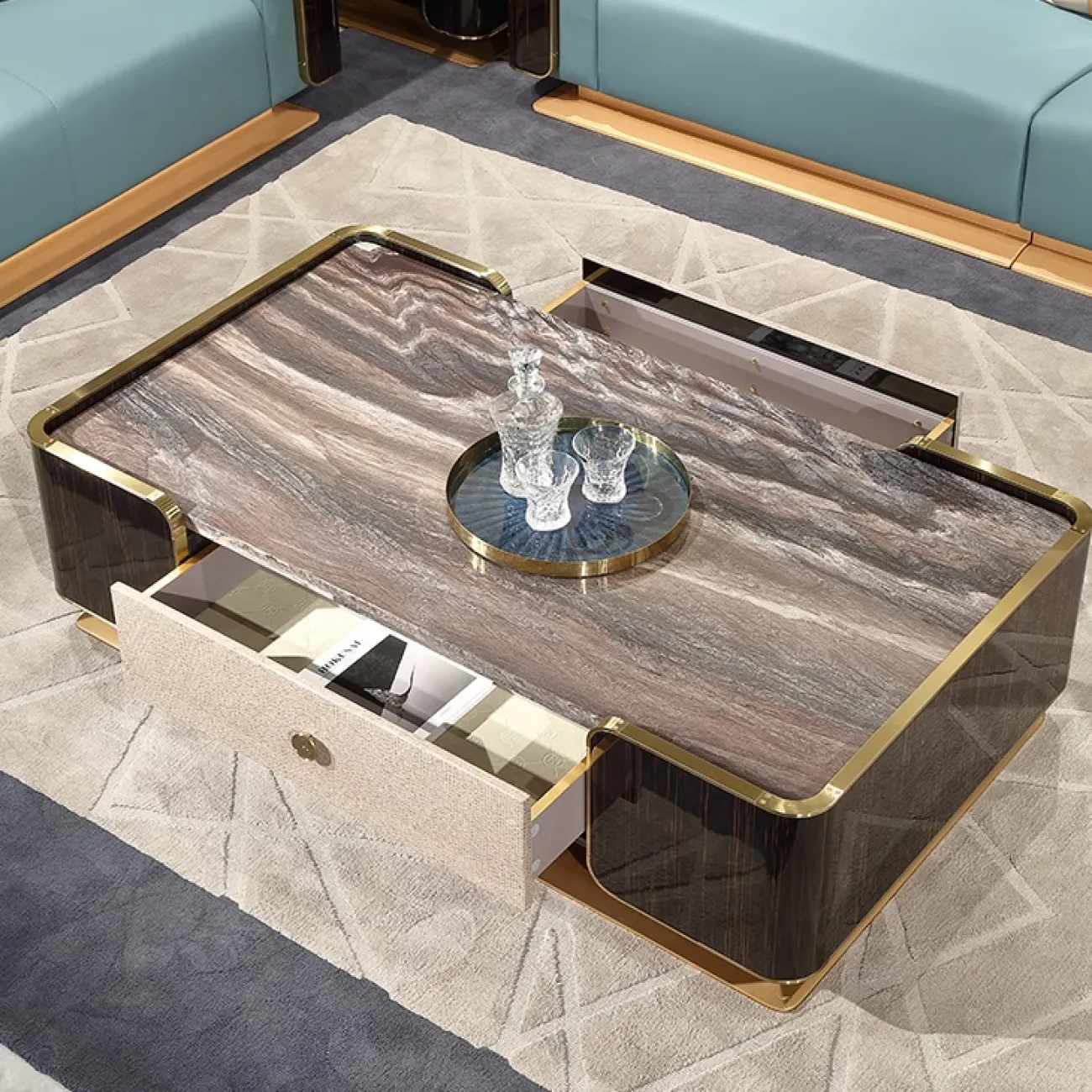 Элегантный журнальный столик MIVICA из мрамора и красного дерева JS38257-32