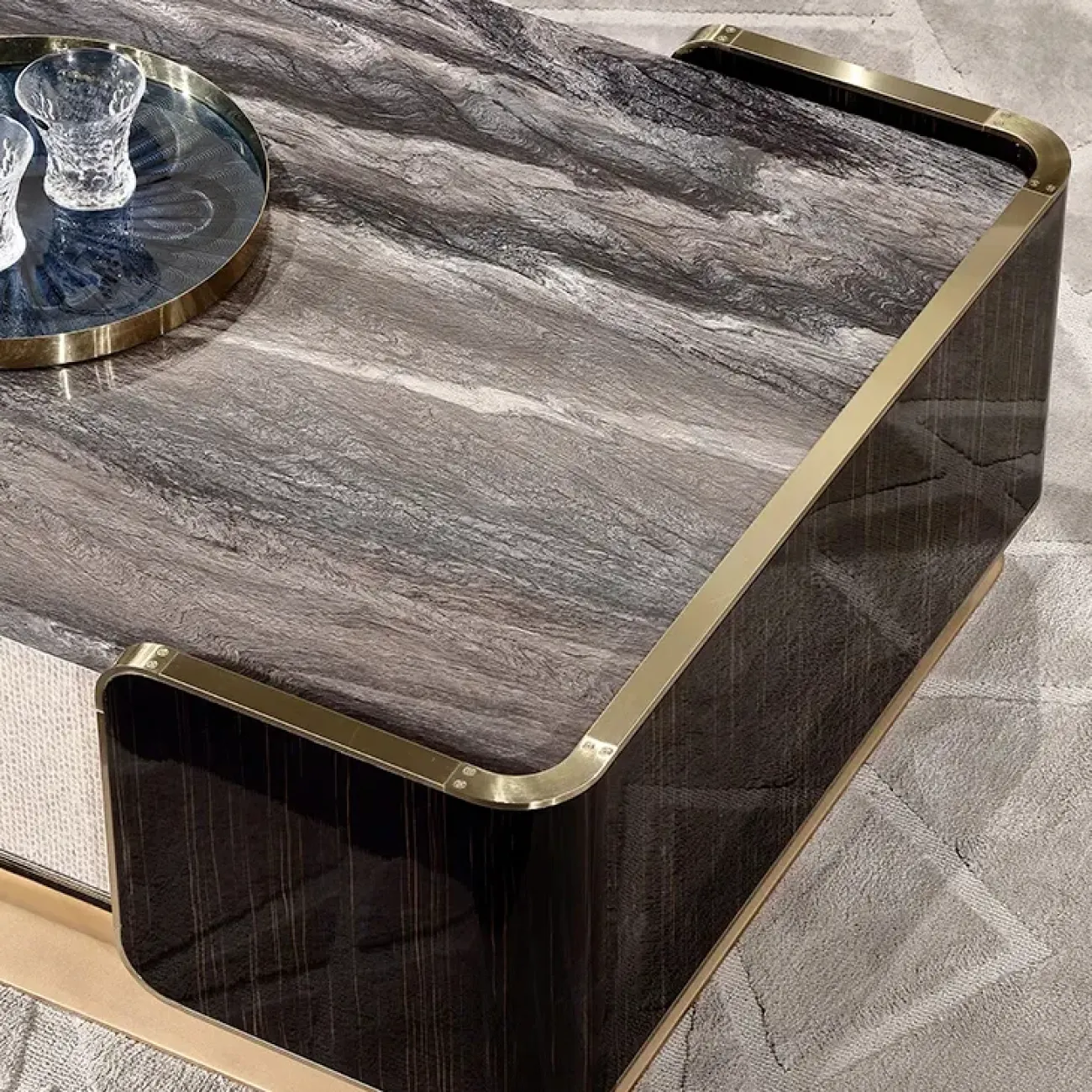 Элегантный журнальный столик MIVICA из мрамора и красного дерева JS38257-32