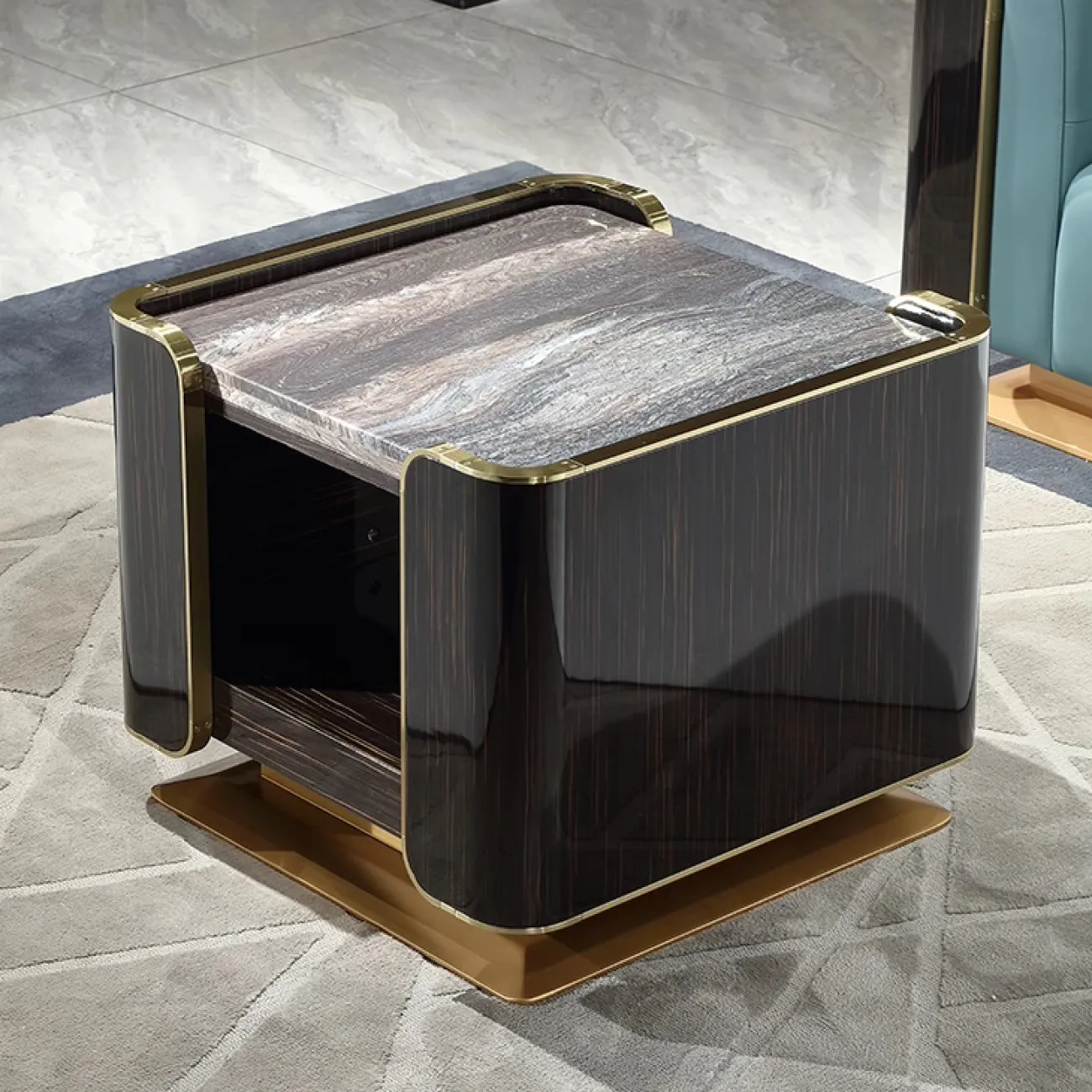 Квадратный журнальный стол MIVICA из мрамора и красного дерева JS38258-32