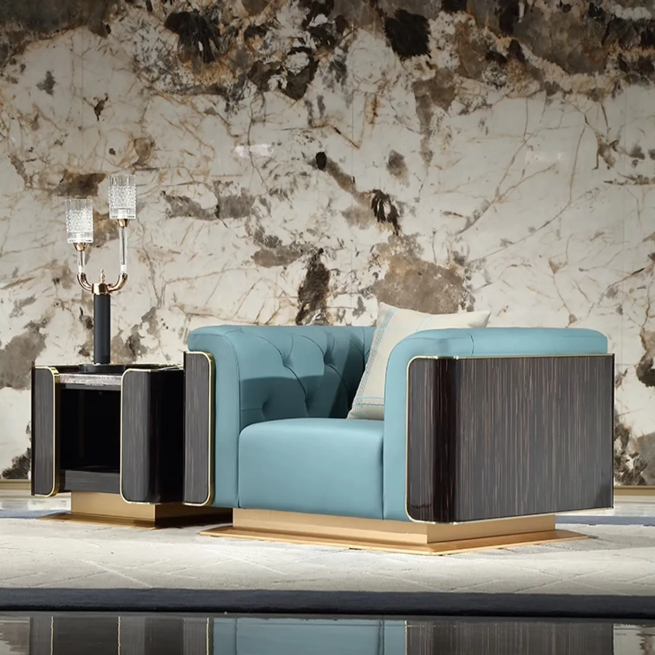 Квадратный журнальный стол MIVICA из мрамора и красного дерева JS38258-32