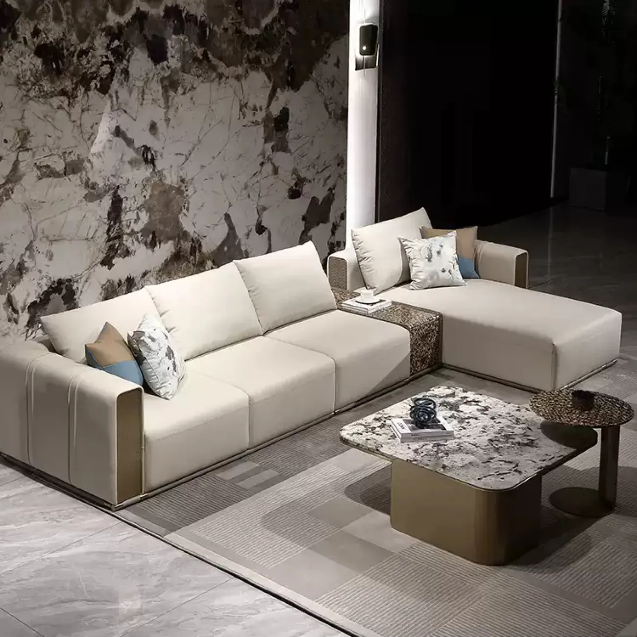 Кожаный угловой диван MIVICA из красного дерева UD38259-32