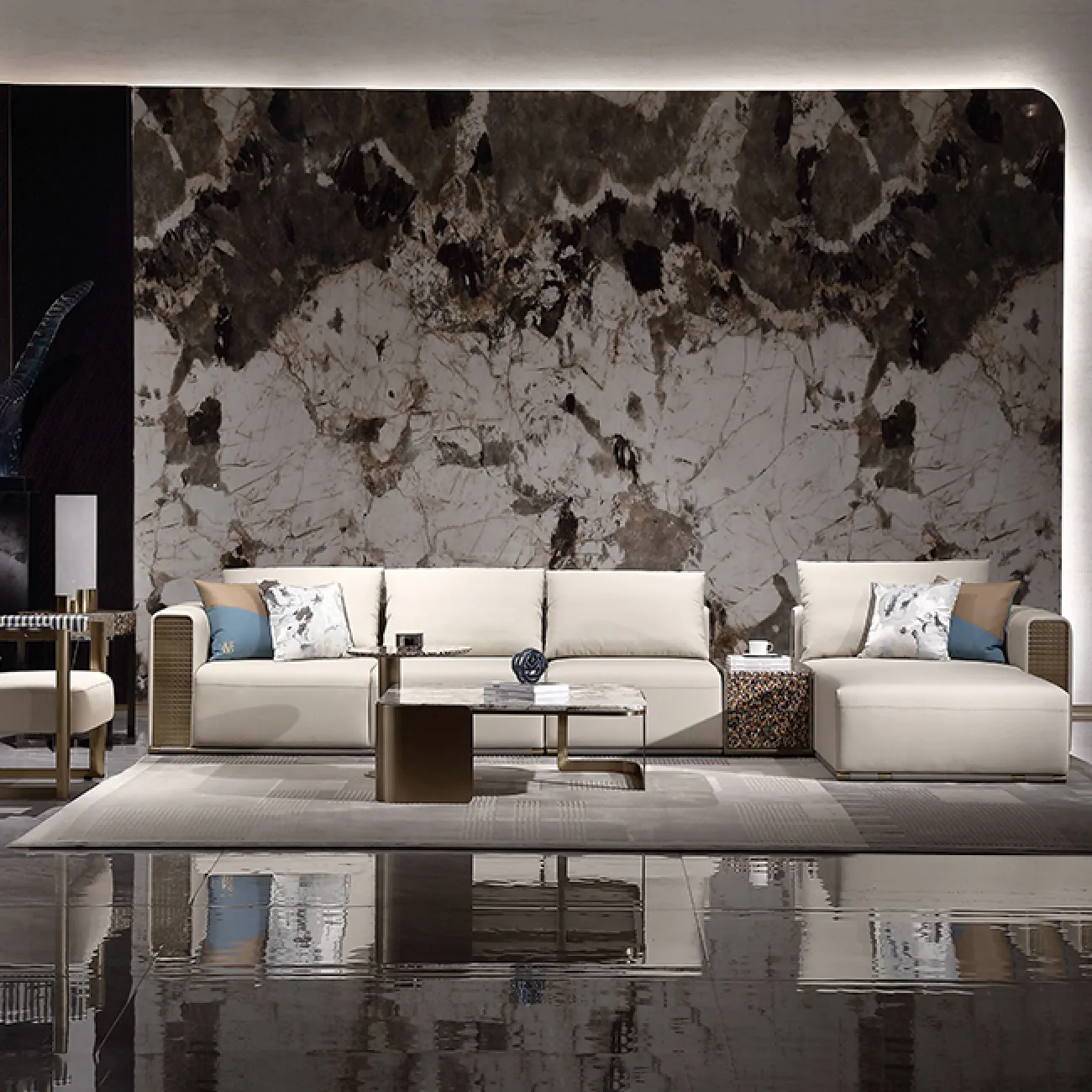 Кожаный угловой диван MIVICA из красного дерева UD38259-32