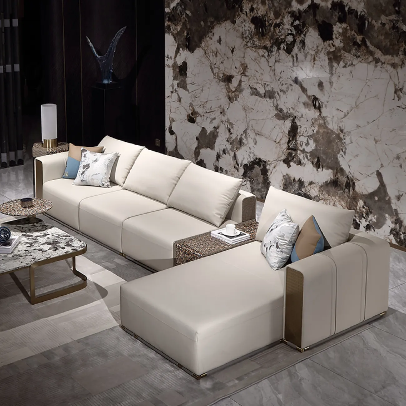 Кожаный угловой диван MIVICA из красного дерева UD38259-32