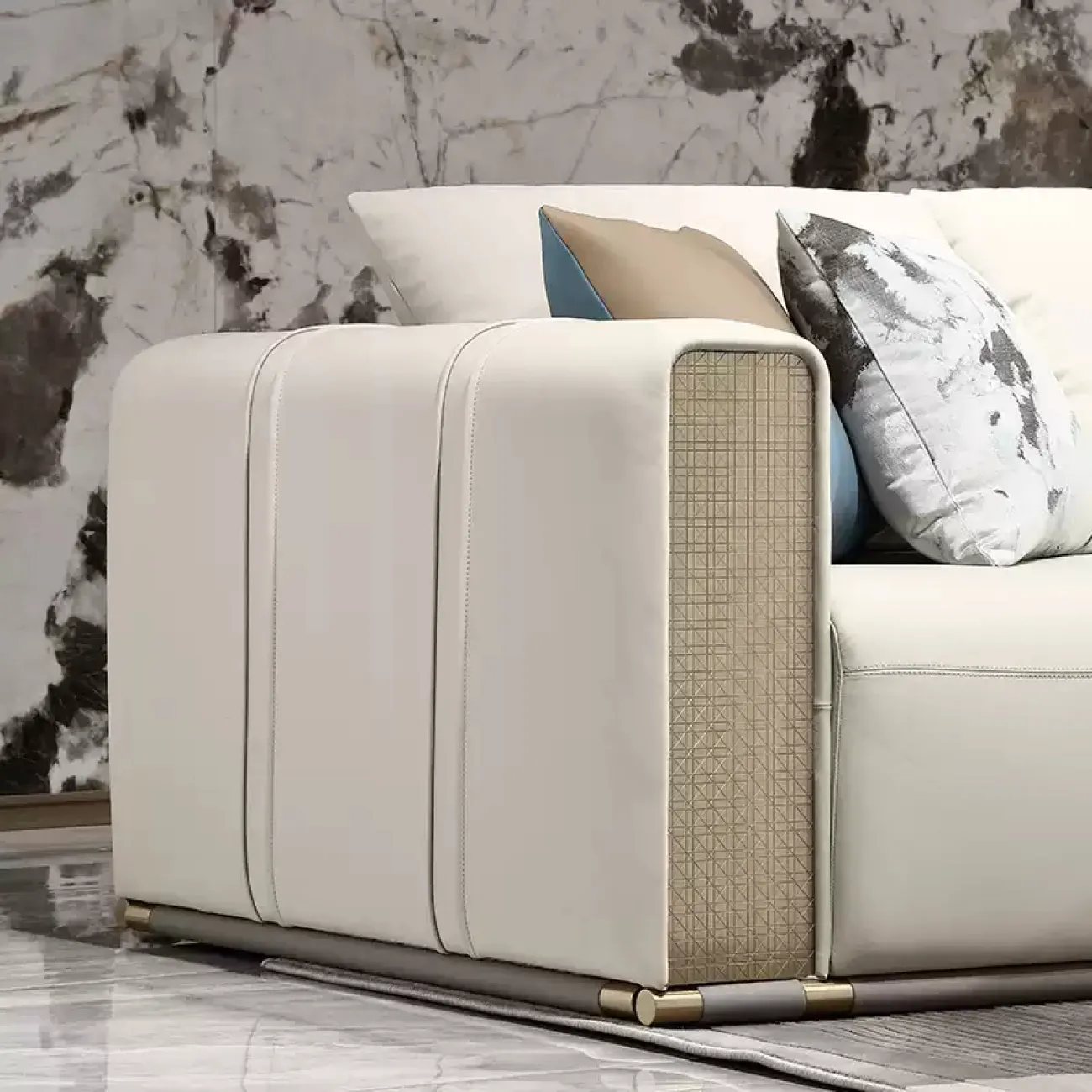 Кожаный угловой диван MIVICA из красного дерева UD38259-32