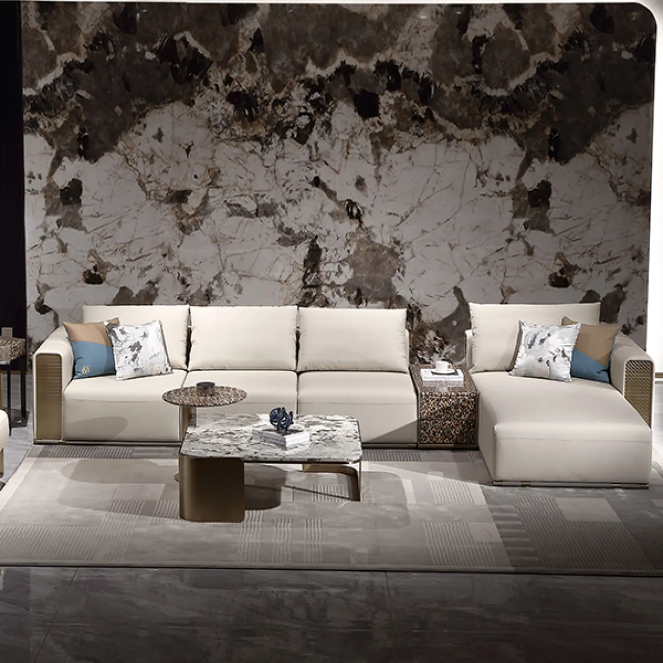 Удобный журнальный столик MIVICA из мрамора, красного дерева JS38260-32