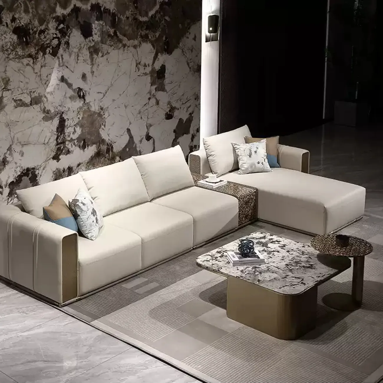 Удобный журнальный столик MIVICA из мрамора, красного дерева JS38260-32