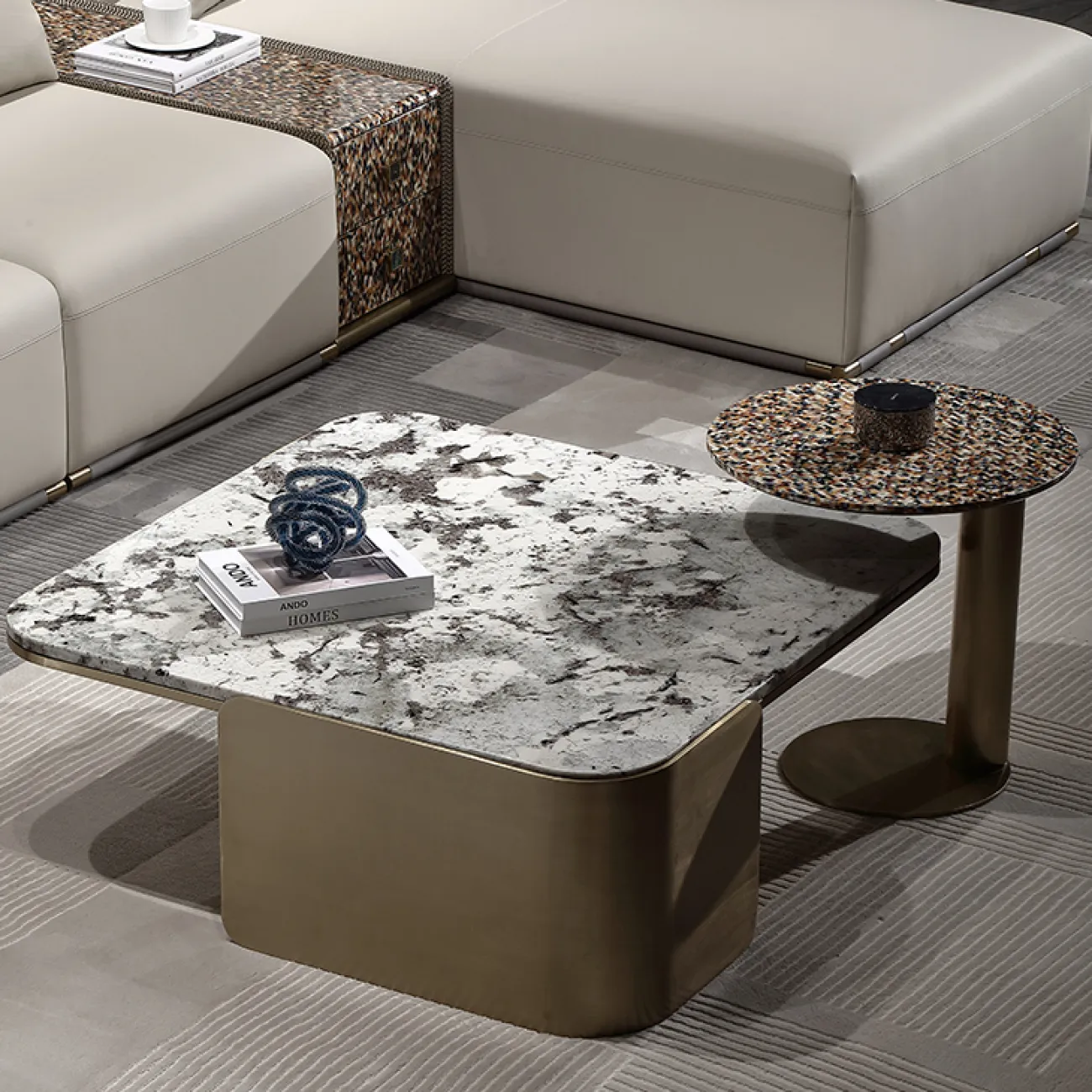 Удобный журнальный столик MIVICA из мрамора, красного дерева JS38260-32