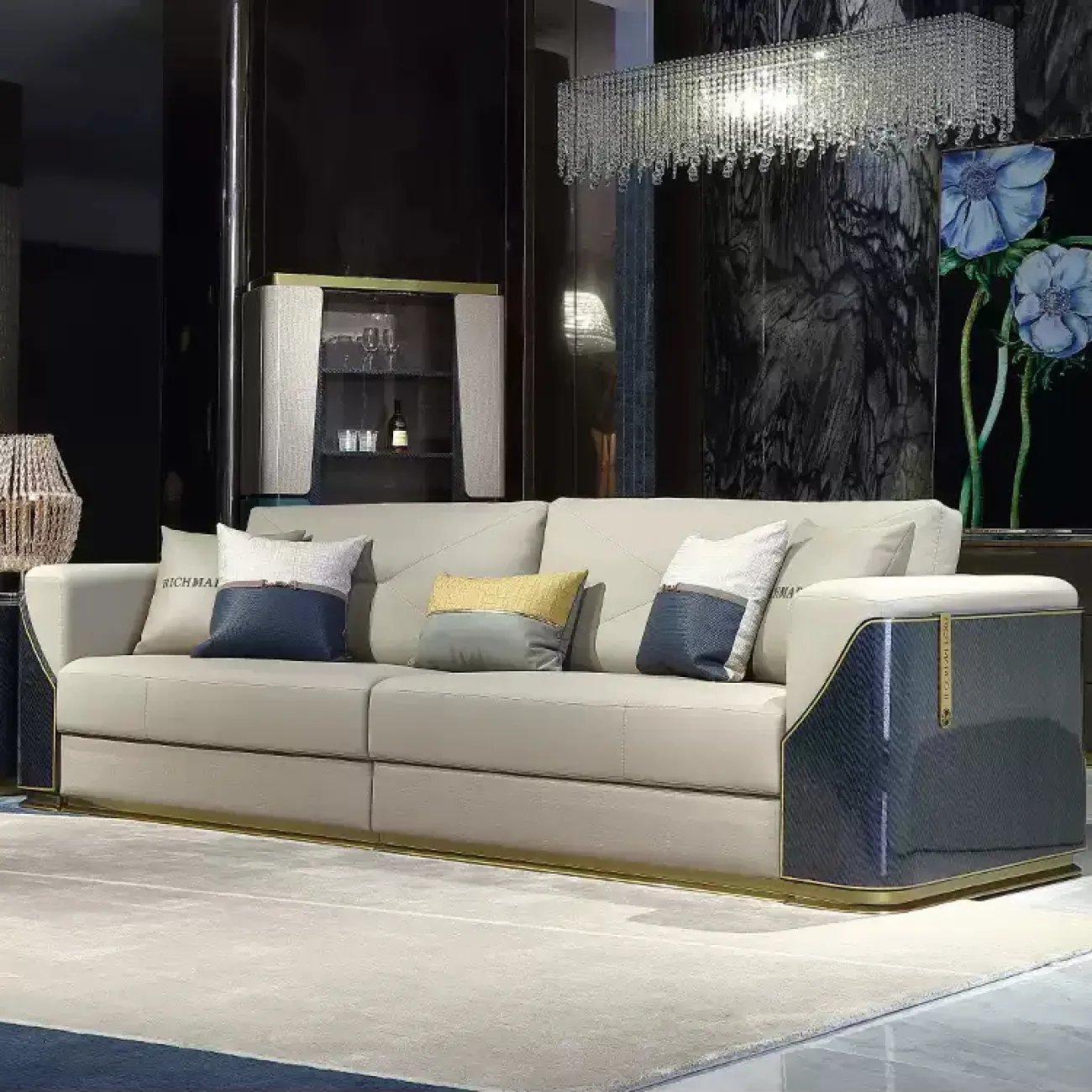 Комфортабельный диван MIVICA из натуральной кожи и красного дерева DV38264-32