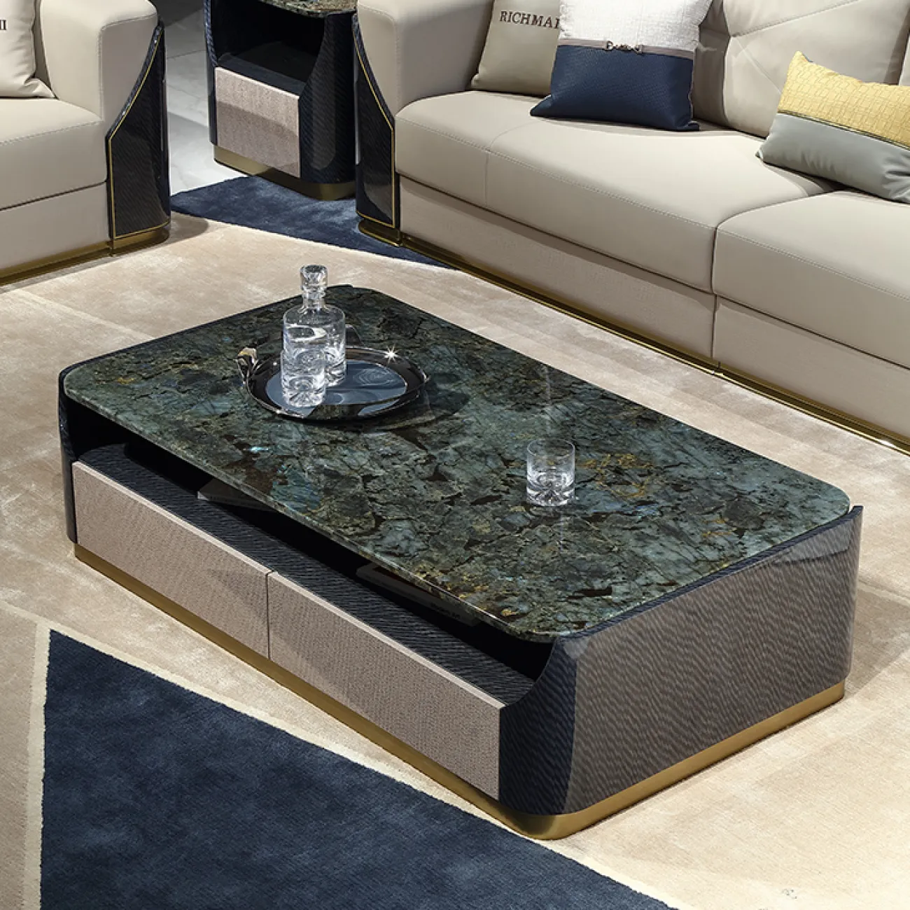 Элегантный журнальный столик MIVICA из мрамора и красного дерева JS38266-32