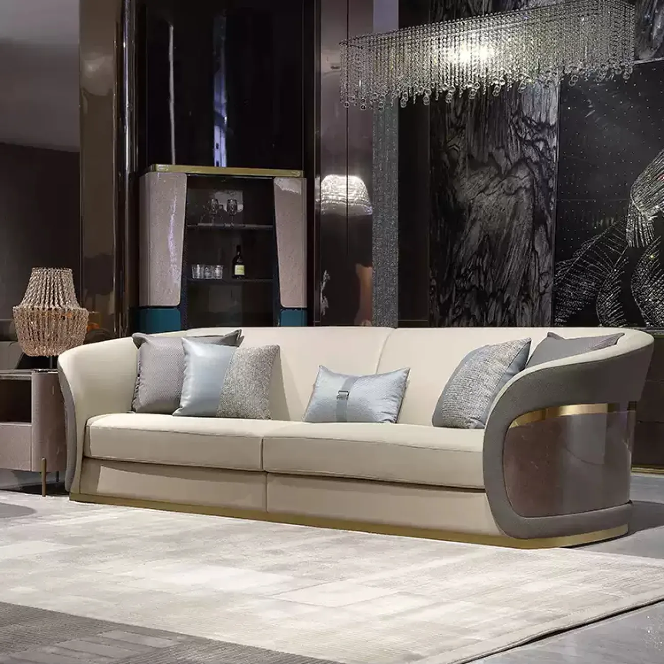 Комфортабельный диван MIVICA из натуральной кожи и красного дерева DV38270-32