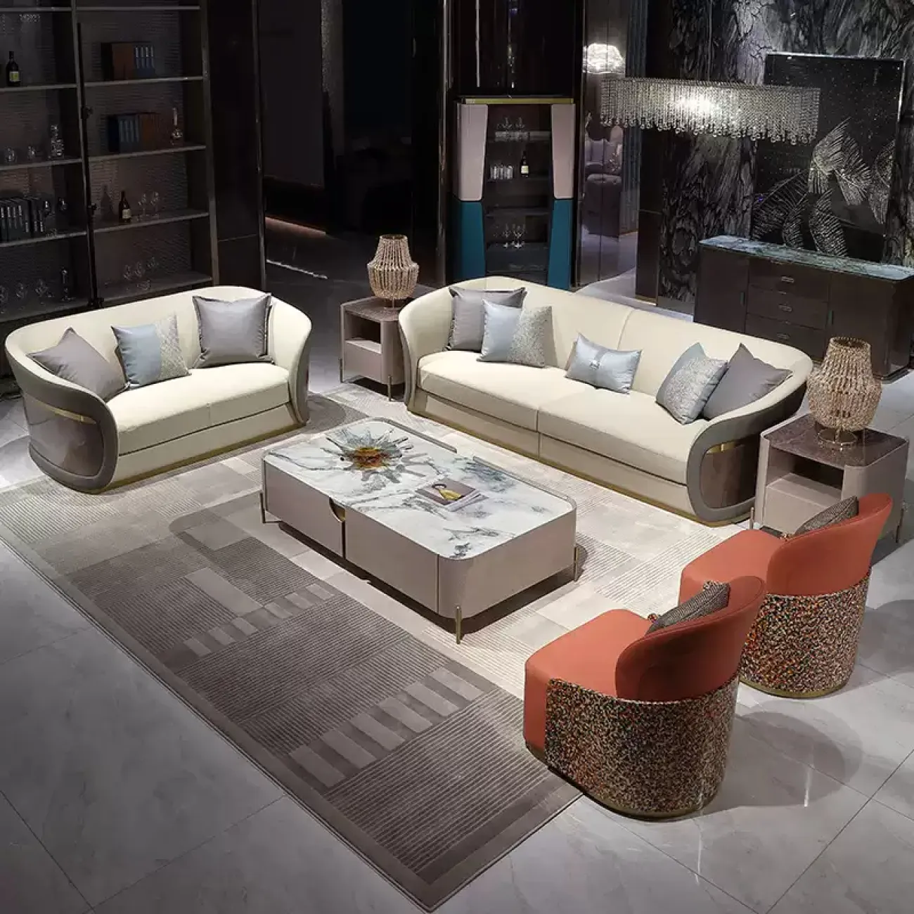 Комфортабельный диван MIVICA из натуральной кожи и красного дерева DV38270-32