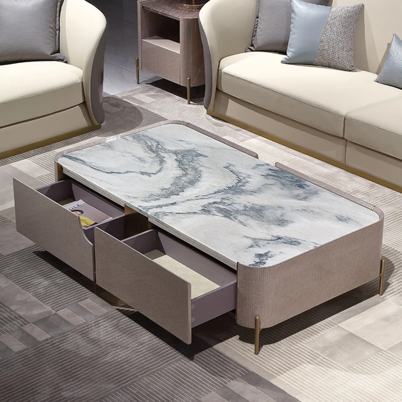 Элегантный журнальный столик MIVICA из мрамора и красного дерева JS38273-32