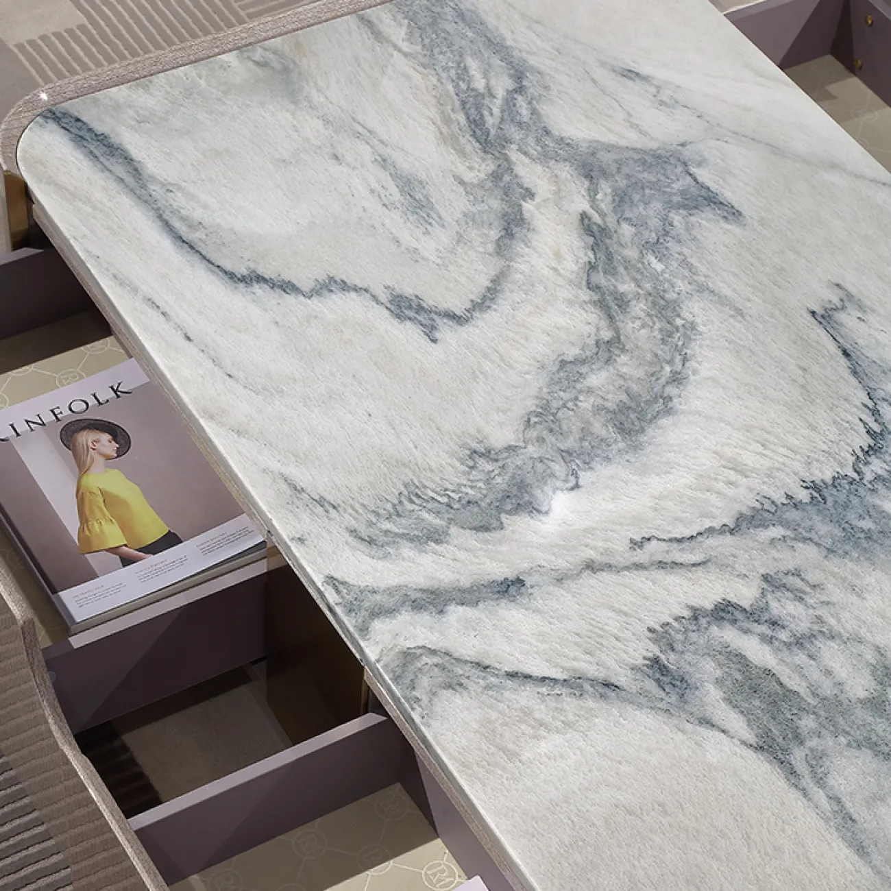 Элегантный журнальный столик MIVICA из мрамора и красного дерева JS38273-32