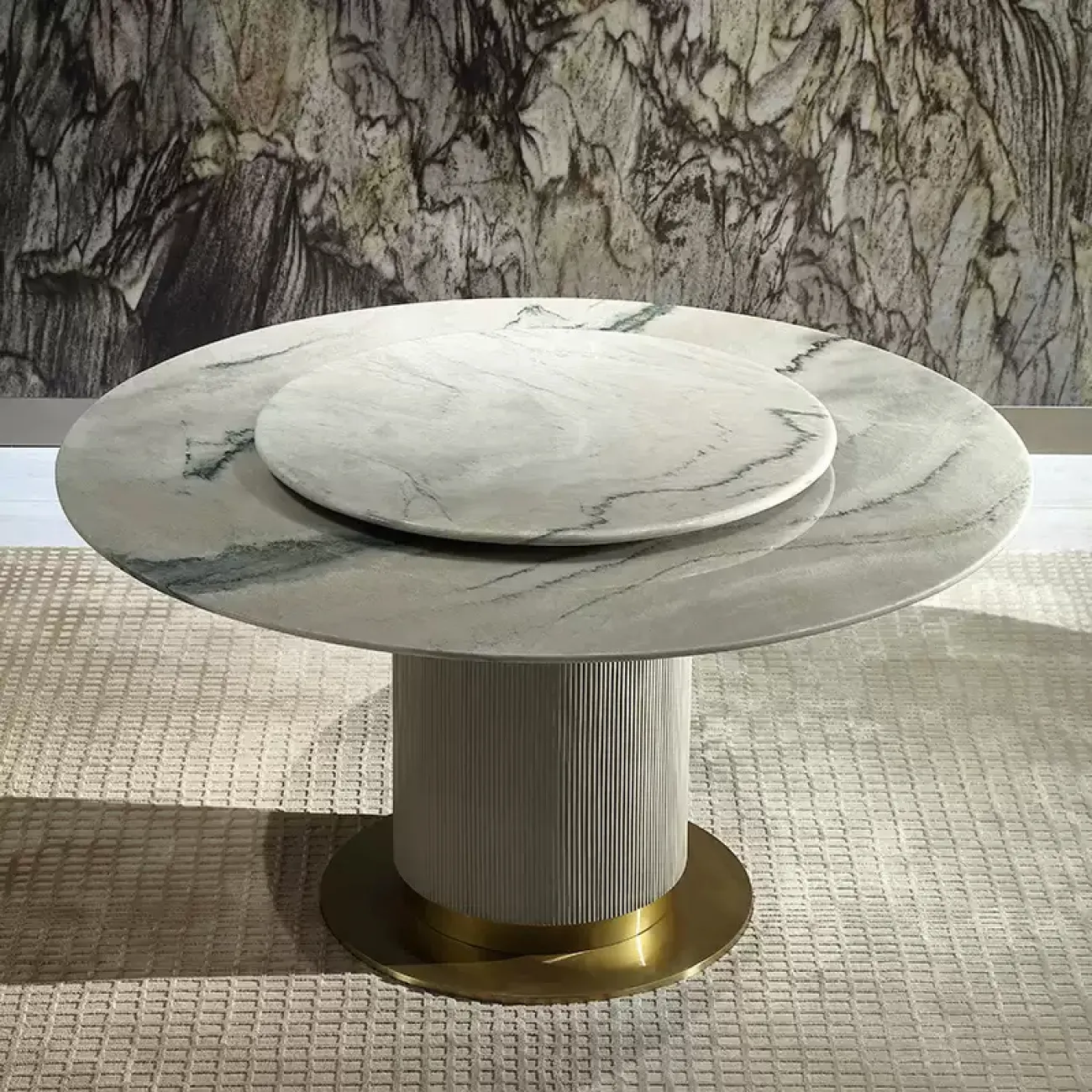 Роскошный круглый обеденный стол MIVICA из мрамора и красного дерева OS38275-32