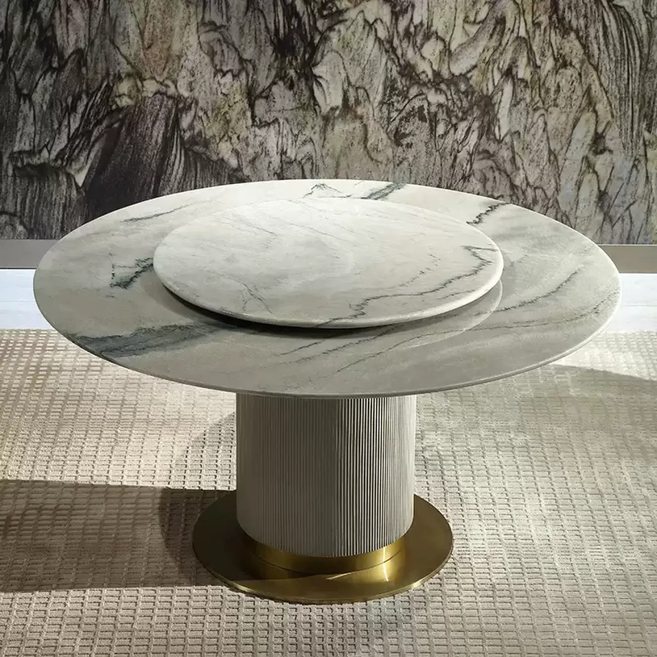 Роскошный круглый обеденный стол MIVICA из мрамора и красного дерева OS38275-32