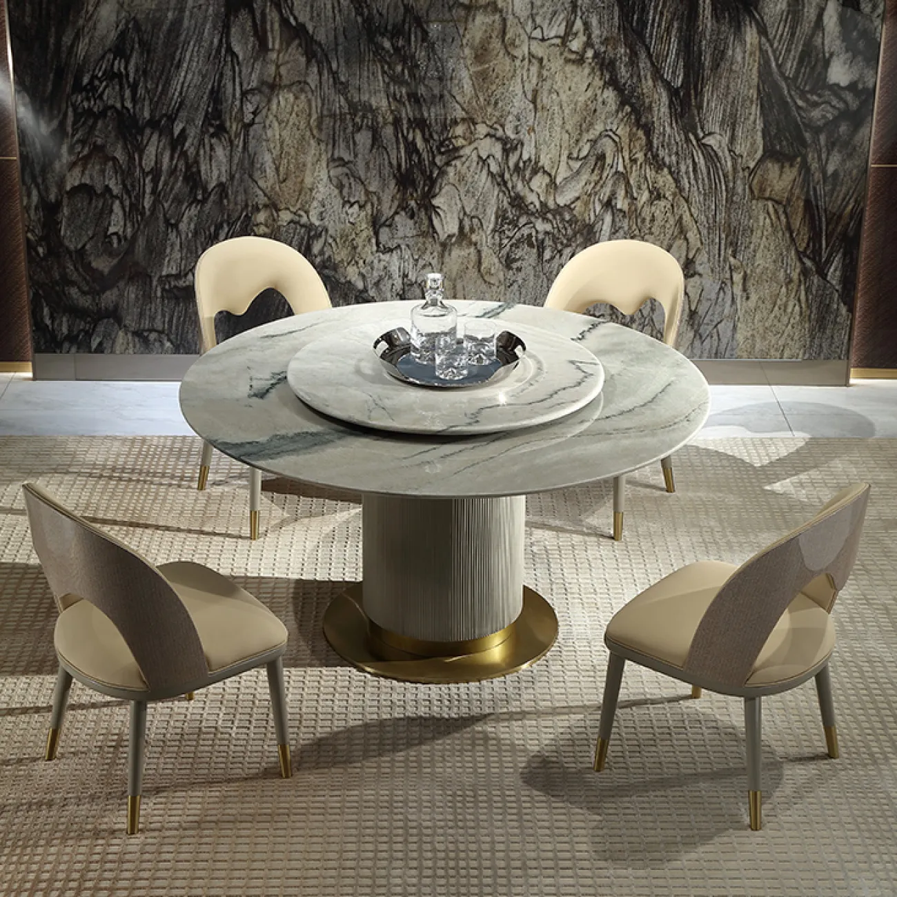 Роскошный круглый обеденный стол MIVICA из мрамора и красного дерева OS38275-32