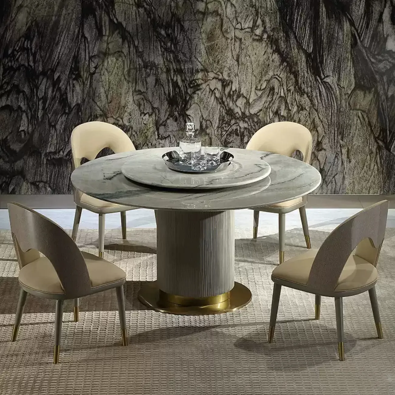 Роскошный круглый обеденный стол MIVICA из мрамора и красного дерева OS38275-32