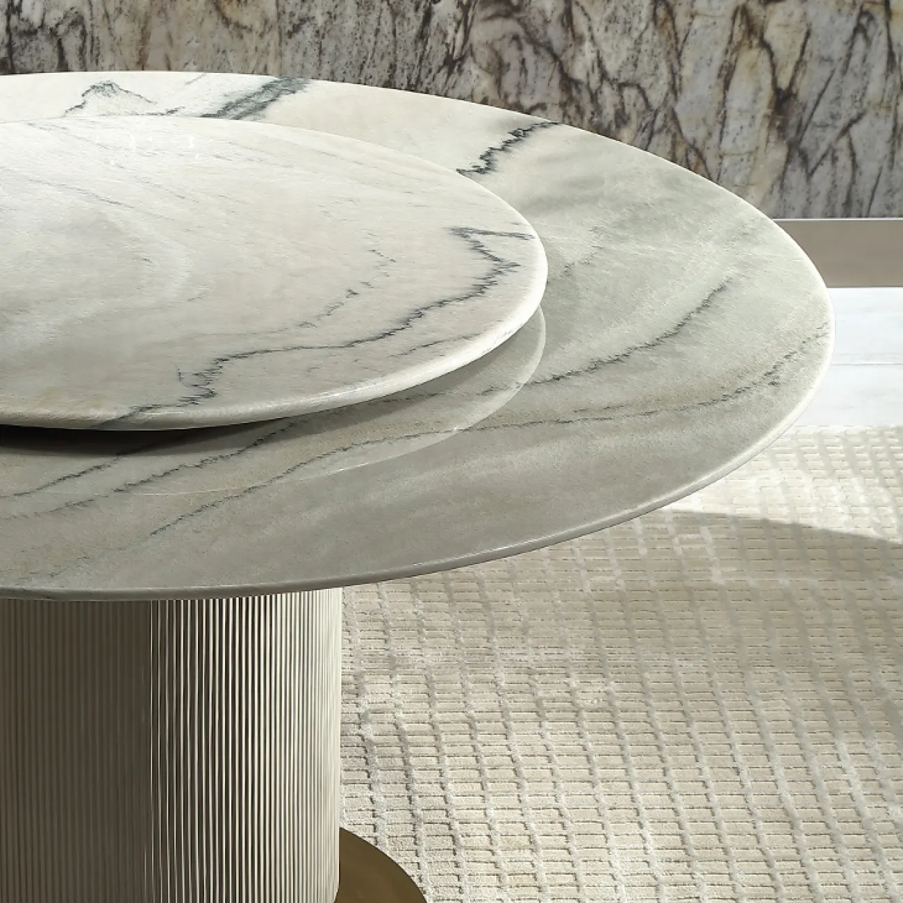 Роскошный круглый обеденный стол MIVICA из мрамора и красного дерева OS38275-32