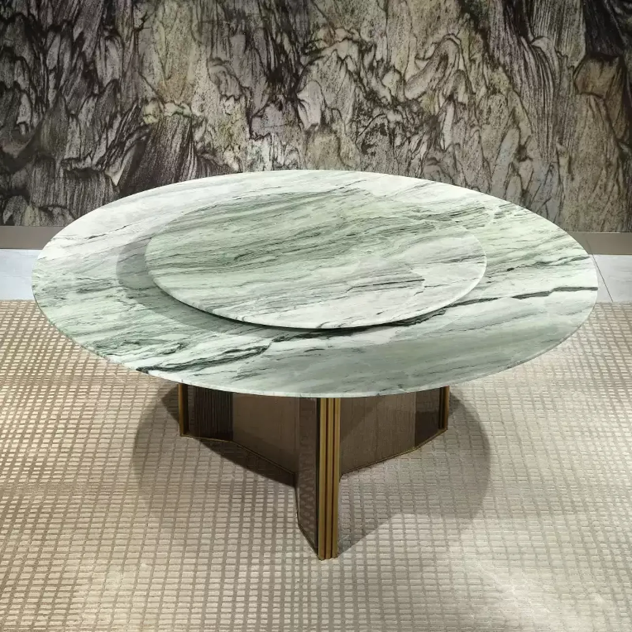 Роскошный круглый обеденный стол MIVICA из натурального мрамора и красного дерева OS38277-32