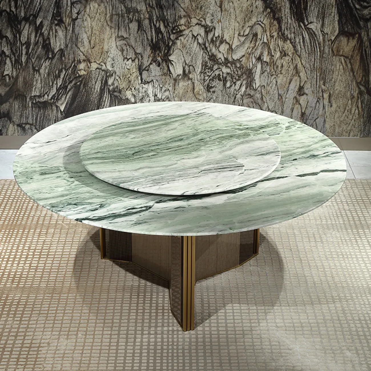 Роскошный круглый обеденный стол MIVICA из натурального мрамора и красного дерева OS38277-32