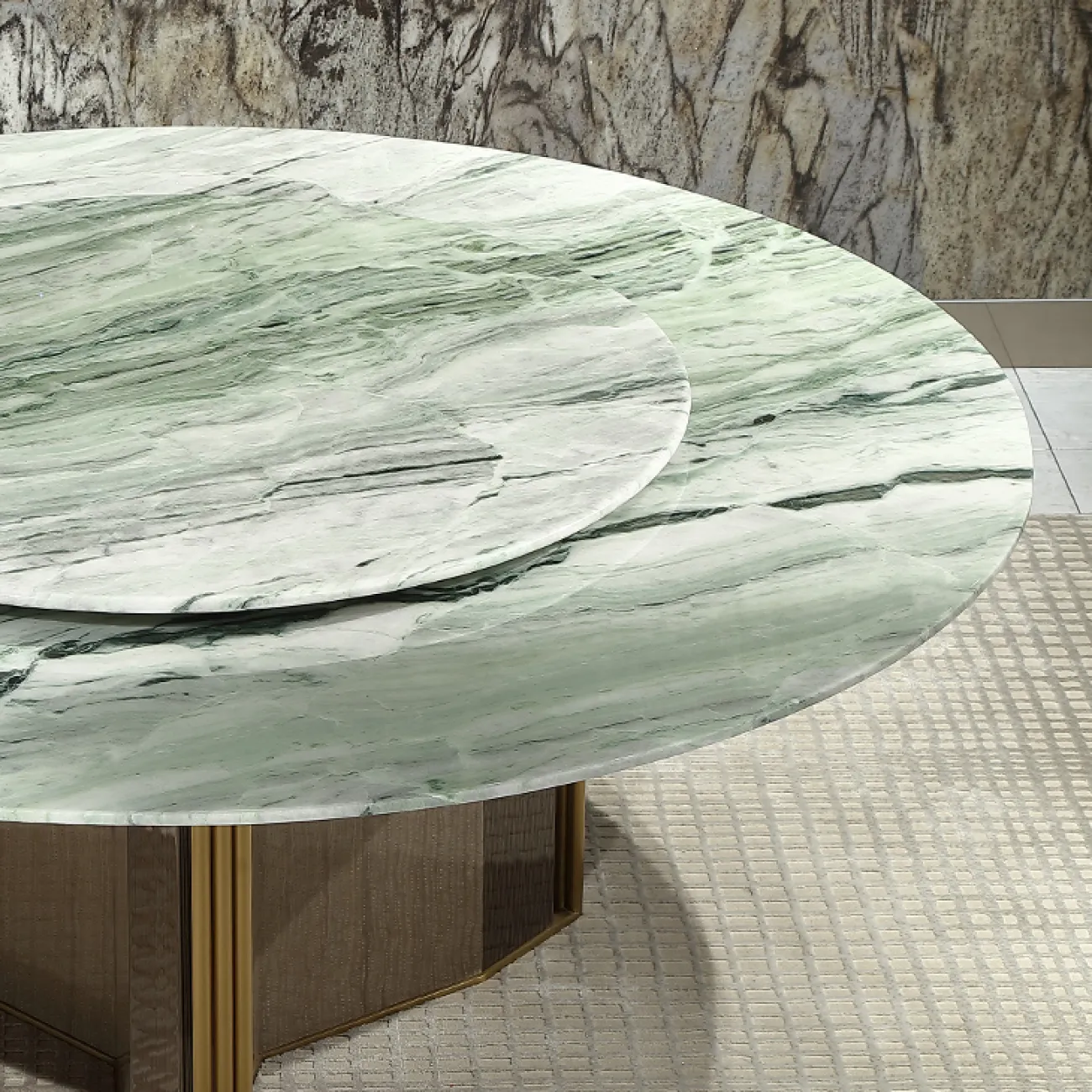 Роскошный круглый обеденный стол MIVICA из натурального мрамора и красного дерева OS38277-32