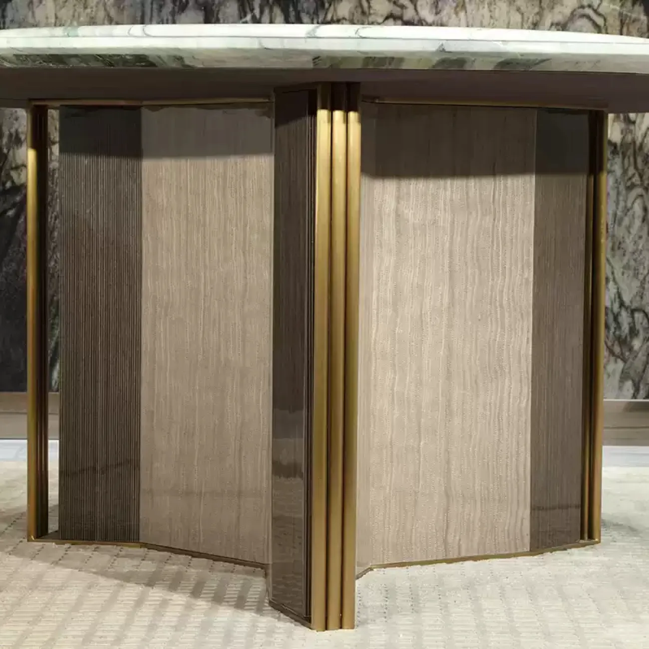 Роскошный круглый обеденный стол MIVICA из натурального мрамора и красного дерева OS38277-32