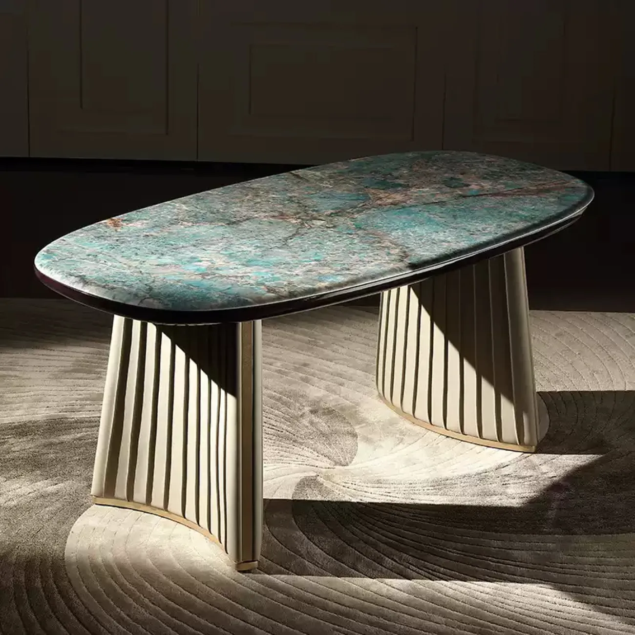 Роскошный обеденный стол MIVICA из зелёного мрамора и дерева OS38320-32