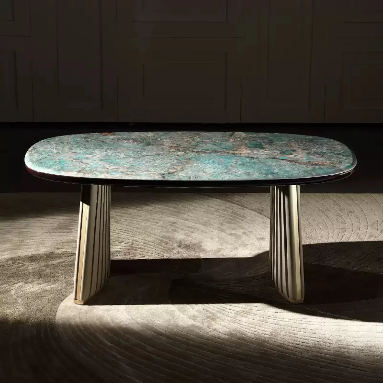 Роскошный обеденный стол MIVICA из зелёного мрамора и дерева OS38320-32