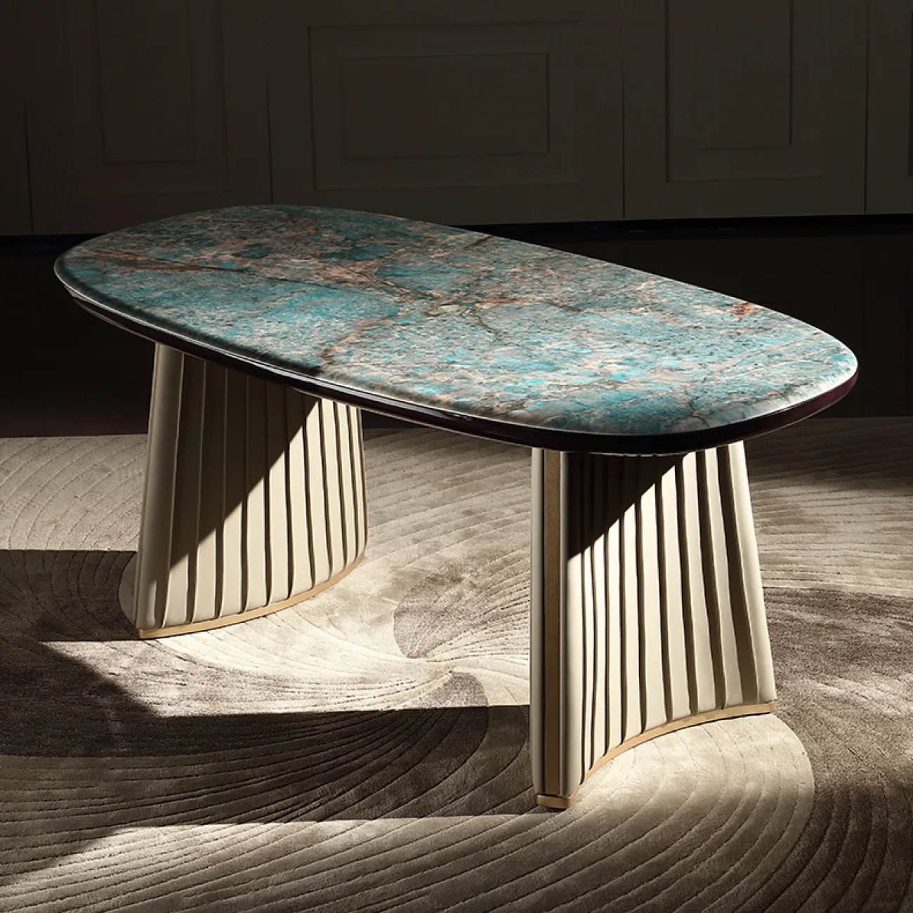 Роскошный обеденный стол MIVICA из зелёного мрамора и дерева OS38320-32