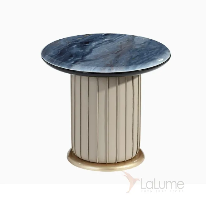 Круглый журнальный столик MIVICA из мрамора, кожи, дерева JS38325-32