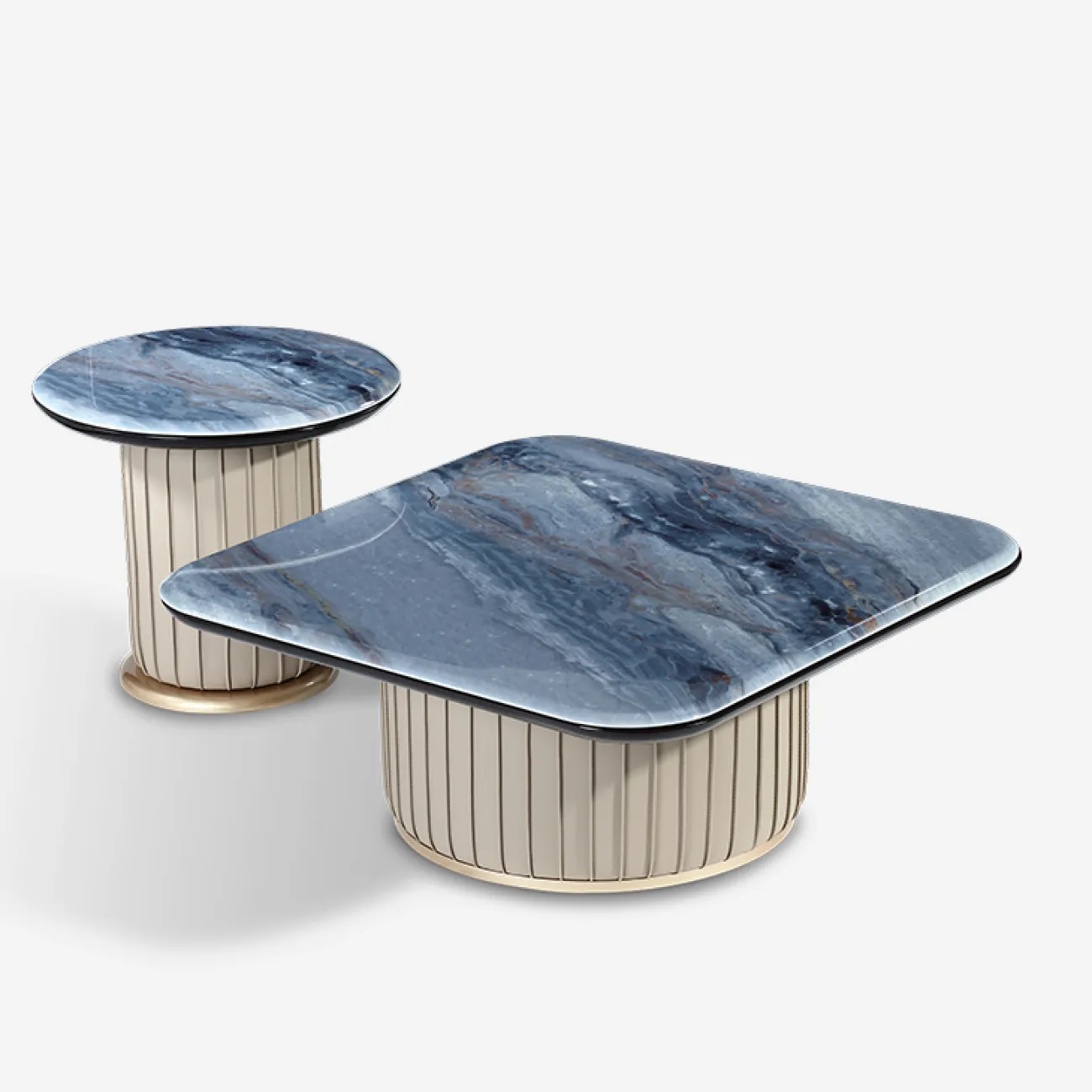 Круглый журнальный столик MIVICA из мрамора, кожи, дерева JS38325-32