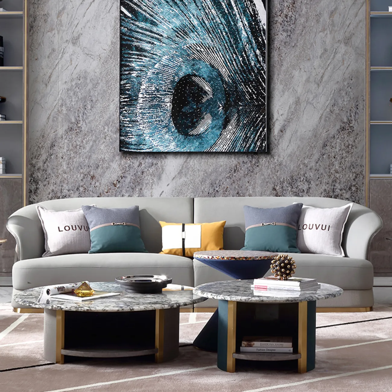 Низкий журнальный столик MIVICA с мраморной столешницей JS38341-32 Низкий журнальный столик MIVICA с мраморной столешницей JS38341-32