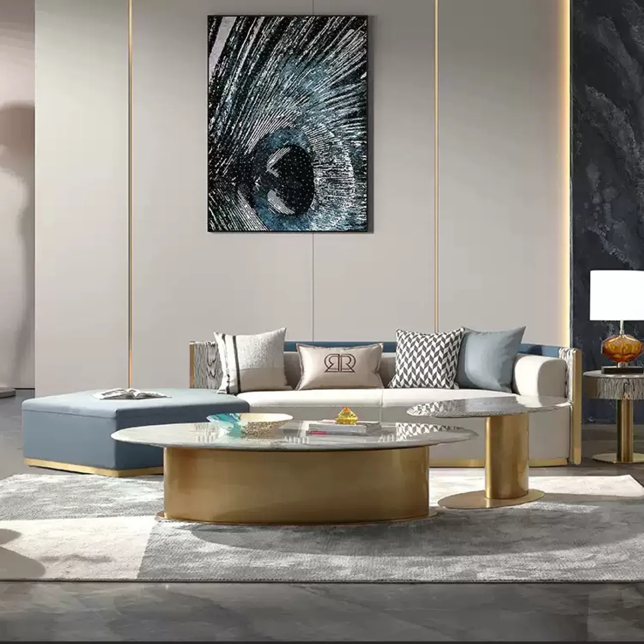 Удобный журнальный стол MIVICA из мрамора с золотым подстольем JS38346-32