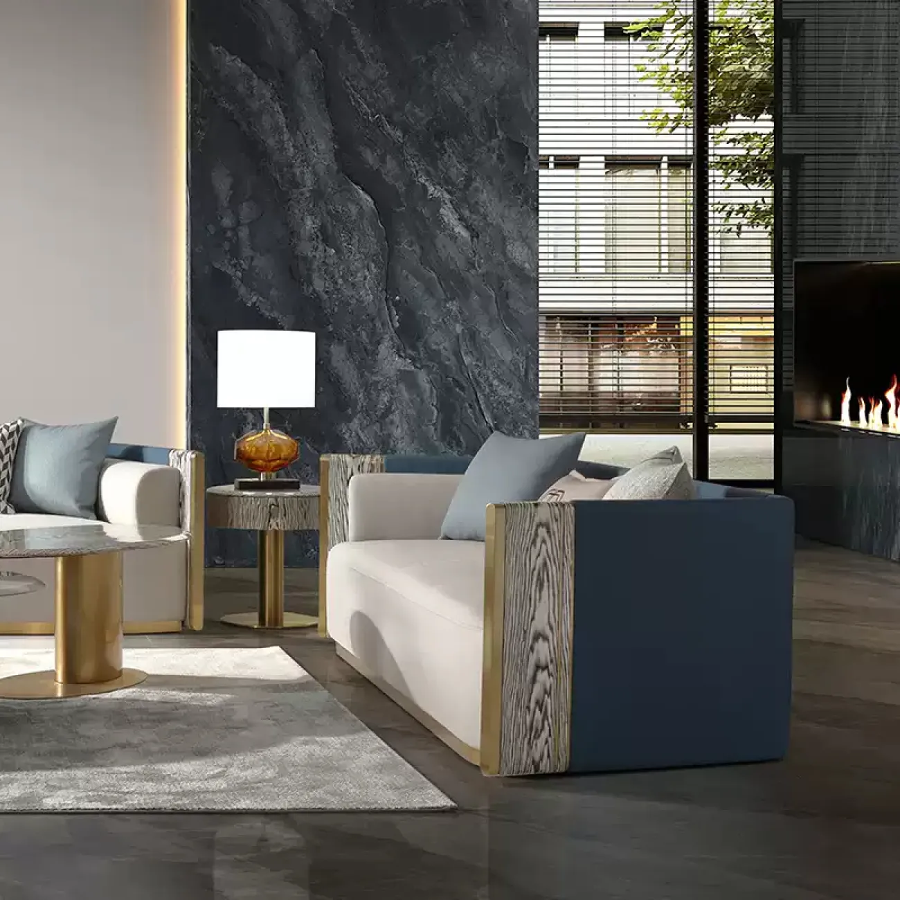 Маленький журнальный стол MIVICA с золотым подстольем JS38348-32