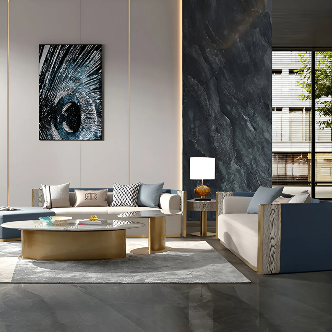 Маленький журнальный стол MIVICA с золотым подстольем JS38348-32