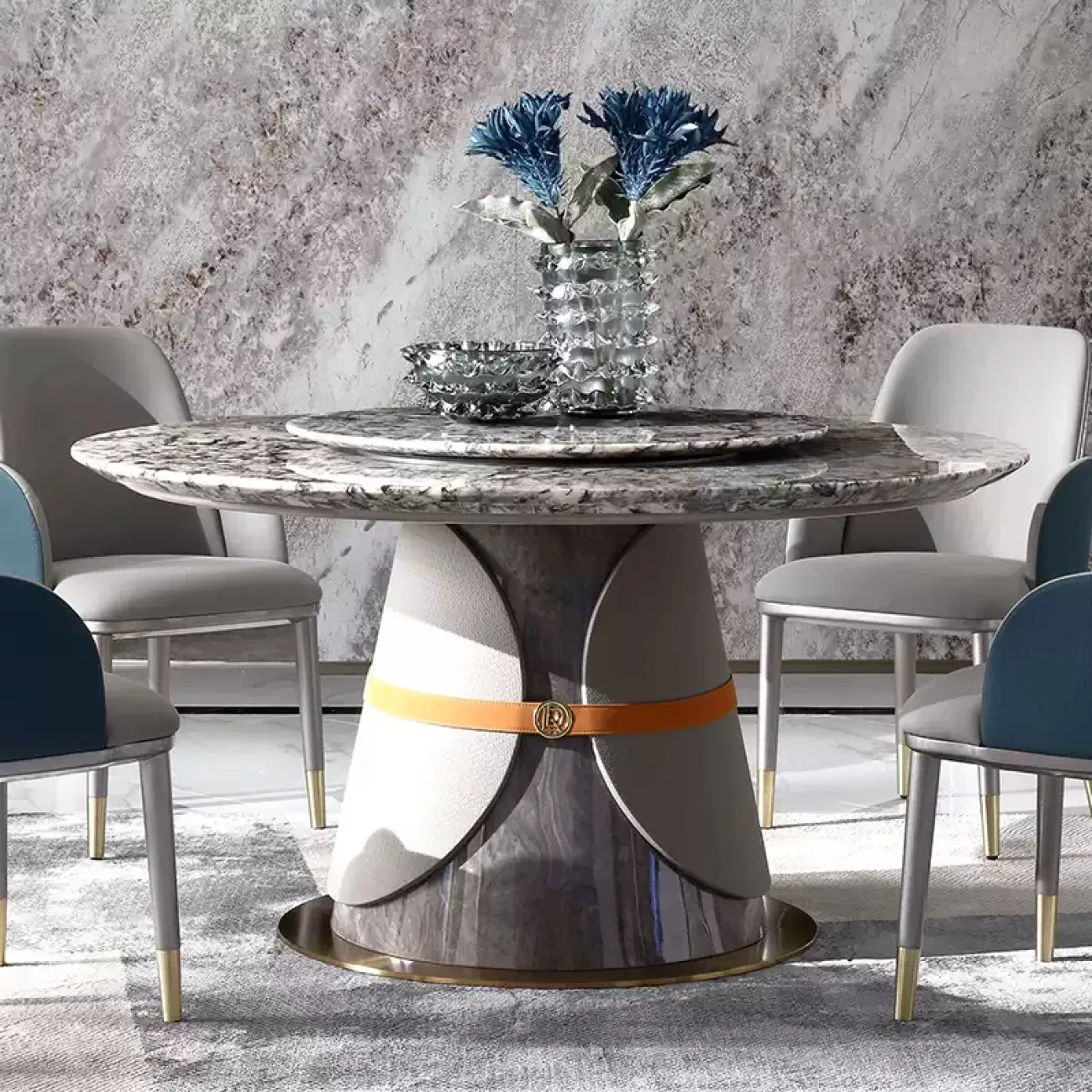 Оригинальный круглый обеденный стол MIVICA из натурального мрамора OS38361-32